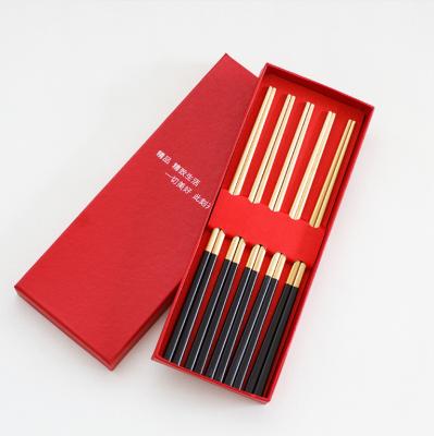 China Stainless Steel Metal Tableware Viable Custom Tableware Square Main Chopsticks With Gift Box for sale