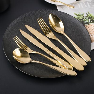 China Sustainable Home Hotel Gold Plated Flatware Set 18/10 Stainless Steel Mirror Polishing Cutlery Set for sale