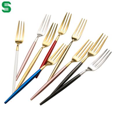 China Wholesale Sustainable Fruit Fork Fruit Tableware Eco-friend Dessert Fork Viable New Products Wholesale Stainless Steel Cake Fork for sale