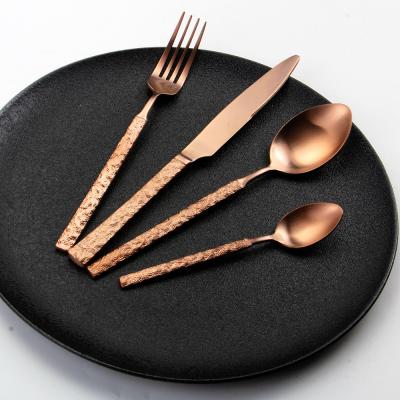 China Stainless Steel Long Lasting Fork And Knife Rose Gold Cutlery Plastic Flatware Set For Party Wedding for sale