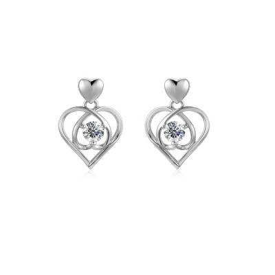 China St Claire Moissanite Diamond Jewelry High Quality Lead Free Nickel Free Lead Free18K White Gold Plated Heart Stub Earrings For Women for sale