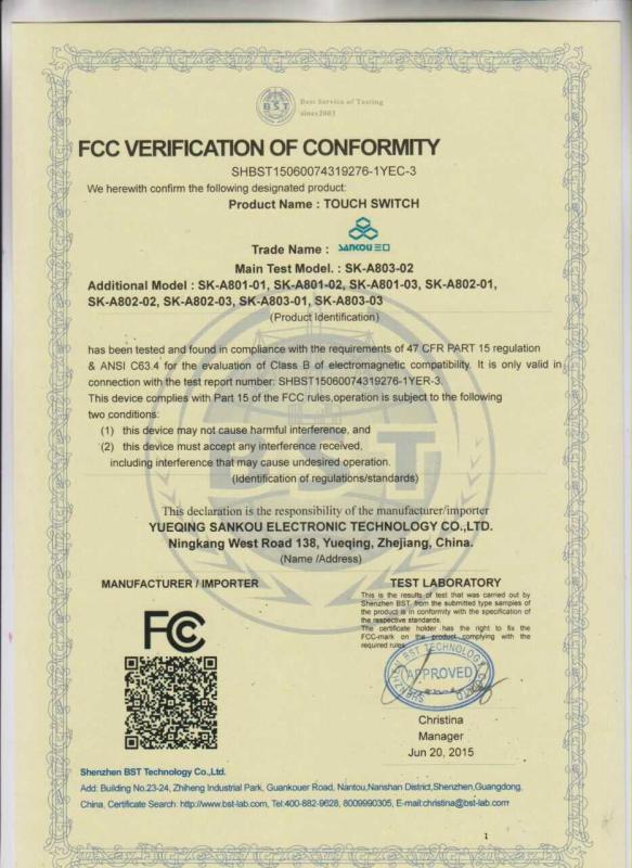 FCC - Yueqing Sankou Electronic Technology Co., Ltd.