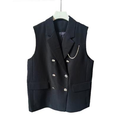 China Waterproof OEM&ODM Double Breasted Button Polyester And Rayon Women's Vests & Waistcoats Casual Loose Blazer Vest for sale