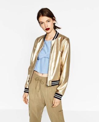 China QUICK DRY Fashion Customize  Embroidery Metal Silver And Gold Color Trend Women's Jackets PU Leather Winter Jackets Bomber Jacket for sale