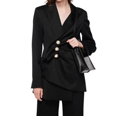 China QUICK DRY High Quality Notched Collar Pearl Buttons Ladies Blazer Set Long Sleeve Designer Clothes Office Daily Wear for sale