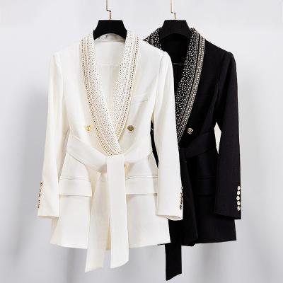 China Anti-wrinkle Wholesale Spring And Autumn Fashion New  Rivet Belt Shawl Collar Suits Mid-Length High Quality Women's Blazer Dress for sale