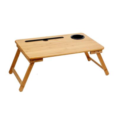 China Eco-Friendly Custom Foldable Laptop Desk For Bed Sofa Tray Primary Bamboo Color Laptop Table With Slot For Small Space Picnic Table Study for sale