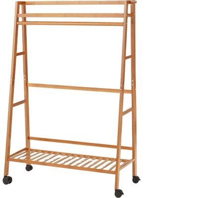 China Custom Expandable Bamboo Entryway Hall Tree Coat Racks with Shoe Storage Clothes Hanger with Wheels for Bedroom for sale