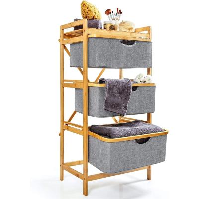 China 3 Tier Storage Basket Eco-Friendly Custom Bamboo Section Rolling Cart 2 Shelf Drawers & 4 Wheel Home Furniture Unit Cloth for sale