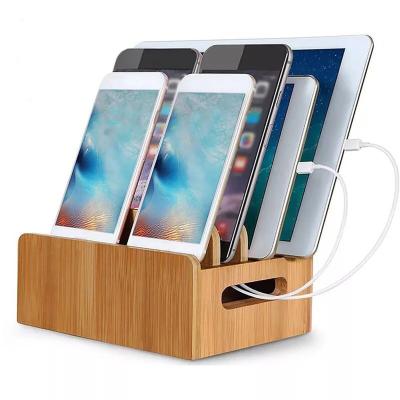 China Eco-Friendly Custom Personalized Bamboo Wooden Phone Cords Charging Station Docks Organizer For Smart Phones And Tablets USB Charger for sale