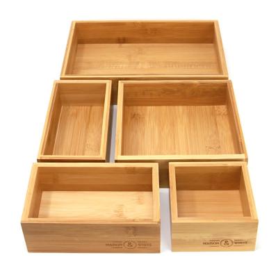 China Eco-Friendly Bamboo Drawer Organizer Storage Box Set Durable Desk Organizer Tidy Home and Living Decor for sale