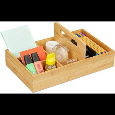 China Custom Made Eco-Friendly Bamboo Drawer Desk Organizer Bamboo Pen Holder for Office and Home 5 Compartments 12.5 x 32.5 x 20.5cm Natural for sale