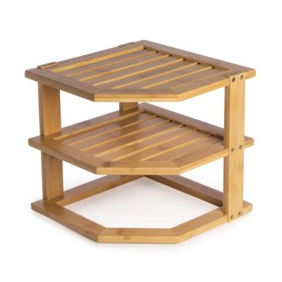 China Classic 3 Tiers Corner Shelf Custom Made Bamboo Storage Organizer Shelf Corner Furniture for Home Decor and Living for sale