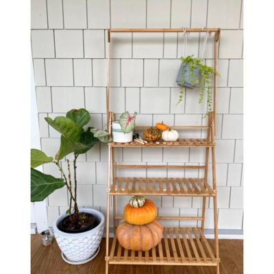 China Custom Sustainable 3-Tier Plant Rack Bamboo Hanging Planter Beams Multi Storage Shelf Corner Flower Plant Rack Display Rack for sale