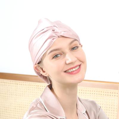 China Custom Made 100% Silk Soft Comfortable Satin Nightcap Hair Wrap Sleep Hoods Women Organic Sleep Caps for sale