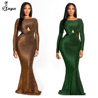 China XUYA Anti-Static Sexy Women Long Sleeve Backless Long Sleeve Evening Party Dress for sale