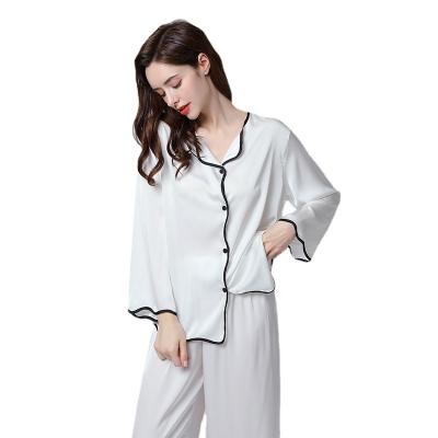 China XUYA breathable 2022 summer thin breathable ice silk pajamas long sleeved cardigan home service set for sale