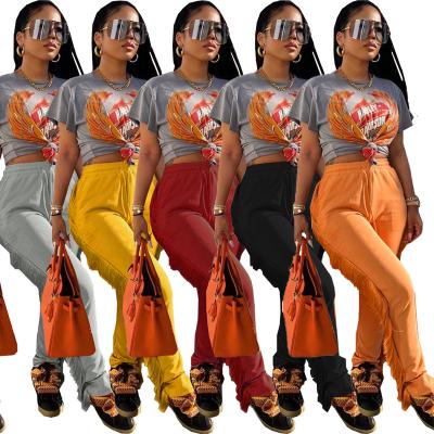 China XUYA Factory Direct Sale Fashion Solid Color Large Size Casual Pants Slit Ladies Tassel Anti-wrinkle XUYA Casual Pants for sale