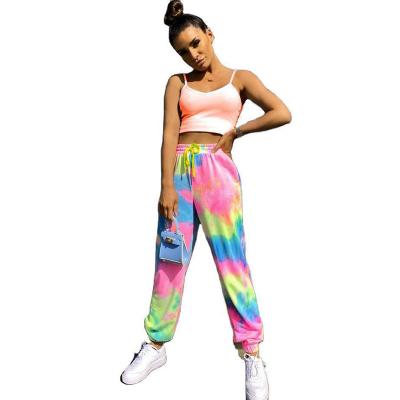 China Anti-wrinkle XUYA 2022 hot sale new tie dye printed casual sports pants ladies plus size pants for sale