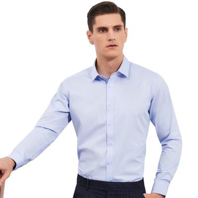 China 2021 high quality anti-pilling men's business white and blue oversized slim fit office business shirt for sale