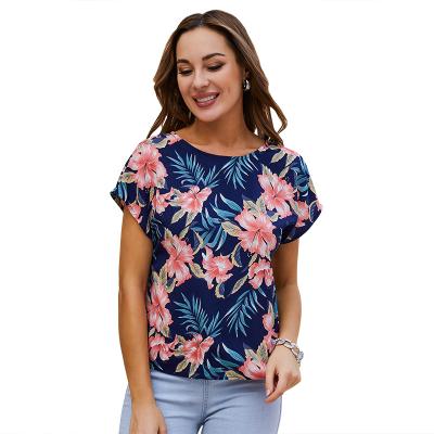 China Anti-pilling Hot Selling Ladies Chiffon Shirt Summer T-shirt Ladies Printed To Model Top Short Sleeve for sale