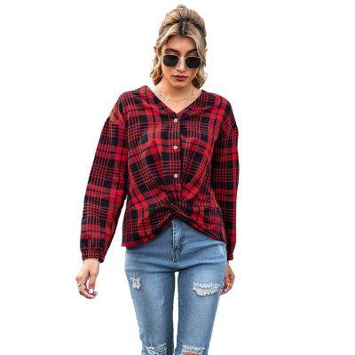 China Fashion Popular Anti-pilling Women Tops Long Sleeves Cotton Fabric Print Color Autumn Wear Plaid Shirt for sale