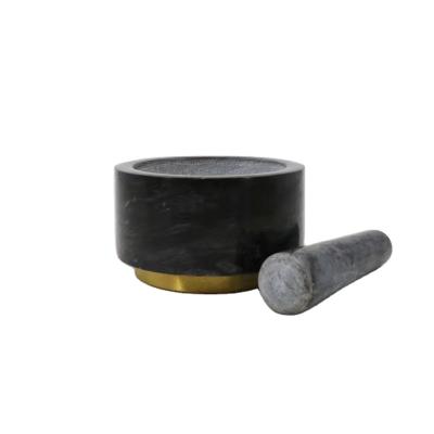 China Viable Black Granite Stone Mortar And Pestle With Copper Base for sale