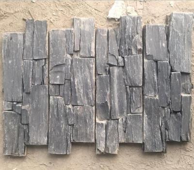 China Eco-family Black Slate Culture Stone Cement Based Decorative Stone Wall Panels for sale