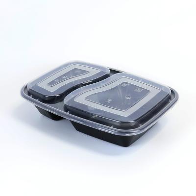 China Disposable 2 Compartment Microwavable Black Plastic Takeout Food Containers Microwavable Lunch Box for sale