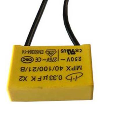 China Good flame retardancy multiplexer X2 class safety capacitor electronic component line 80mm length can be customized yellow capacitance super high voltage for sale