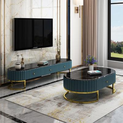 China Nordic Light Luxury Marble Rock Dish Coffee Table TV Stand Living Room TV Cabinet With Drawe Combination Marble Simple Style TV Cabinet for sale