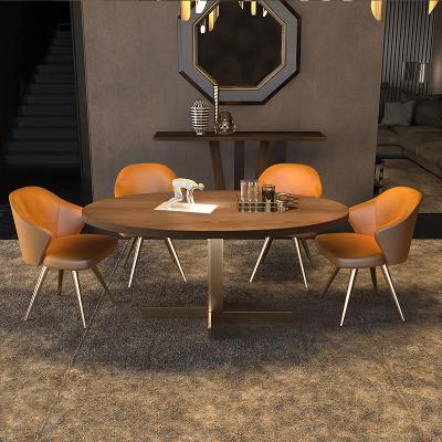 China Nordic dining table light luxury simple solid wood postmodern oval dining table stable and chair combination family for sale