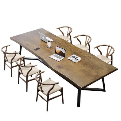 China American retro solid wood simple rectangular with metal legs cafe office meeting table industrial restaurant solid wood dining table for sale