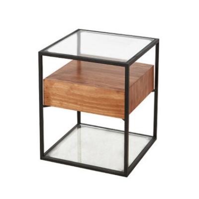 China Mini Wholesale Nordic Fashion Creative Solid Wood Modern Single Bedside Table Natural Glass Stand Furniture Bedroom Nightstand for sale