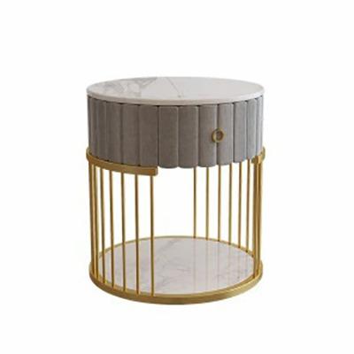 China 2021 Wholesale Fashion Creative Metal Vanity Night Stand Bedroom Furniture Metal Marble Velvet Modern Simple Bedside Table With Drawer for sale