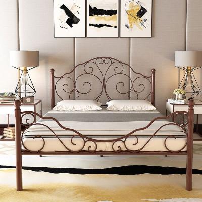 China Nordic modern minimalist simple iron frame metal gold bed princess wrought iron style soft double bed for sale