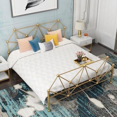 China Nordic modern simple iron frame simple metal gold bed princess style soft double bed for sale