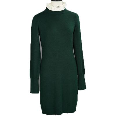 China Anti-pilling Women's Casual Long Sleeve Sweater Neck High With Ruffle Knitted Dress for sale