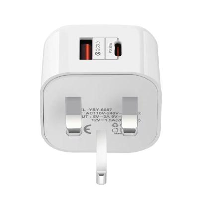 China Super Fast Mobile Phone US UK Plug PD+QC 3.0 Adapter Charger PD+QC 3.0 Usb Wall Charger For iPhone 12/11 for sale