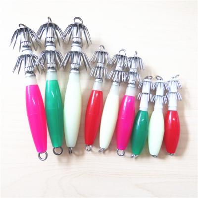 China Sea Fishing Hard Body Green Colors Different Sizes Luminous Jigs Squid Hooks Red Luminous Hooks For Professional Fishing Squid for sale