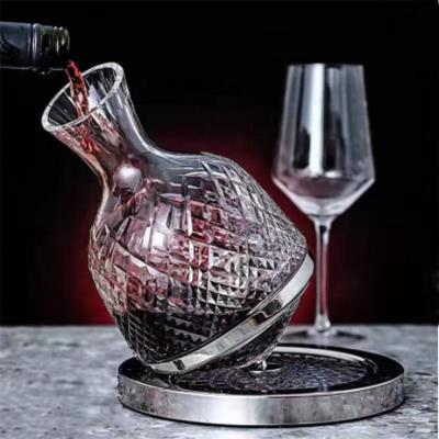 China Wine Decanter Viable Decanter Tumbler Lead-free Crystal 360 Rotating Gyro Hand-Cut Diamond Creative Spin Decanter for sale