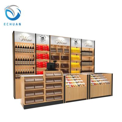 China Adjustable Shelves Advertising Display Supermarket Grocery Design Retail Shelving Systems Wooden Wine Wack No.ECHX03WW for sale