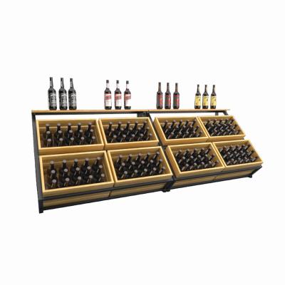 China Wood Winery Island Winery Liquor Display Stand Shop Wine Furniture Shelf Supermarket Liquor Display Rack Metal and Wooden Mixed Display Rack for sale