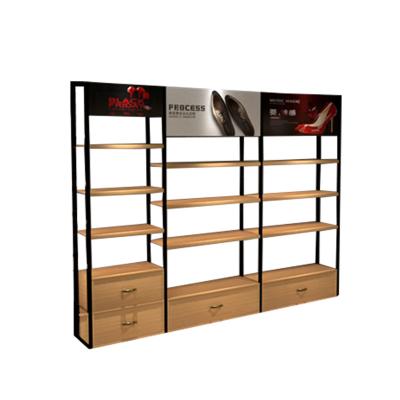 China Single Sided Adjustable Shelves Hot Sale Wooden Supermarket Shopping Display Stand with Drawer Shoe Shelves for Retail Store Gondola Wall Racks for sale