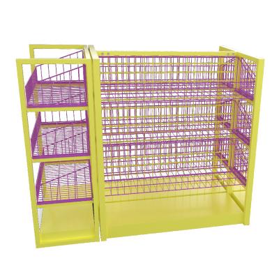 China Factory Manufacturer Stationery Shop Furniture Retail Display Rack Basket Style Metal Double Sided Island Supermarket Shelving for sale