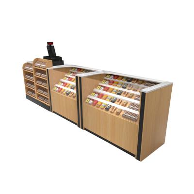 China Combination Cabinet Mini Supermarket Design Convenience Store Luxury Checkout Counter Gondola Shelves Cashier Desk Dimensions of No. ECHX01CD for sale