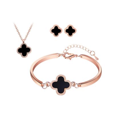 China TRENDY in Women Fashion Jewelry 316L Stainless Steel Current 18k Gold Plated Four Leaf Clover Bracelet Necklace Earring Jewelry Set for sale