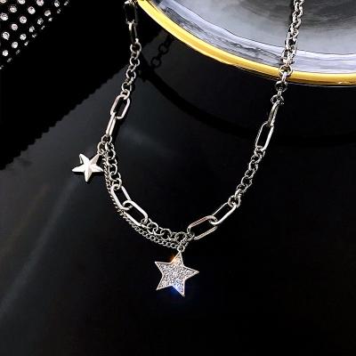 China Hao Ying Simple Design Fashion Jewelry 316L Stainless Steel PVD Gold Plated Star Shape Rhinestone Choker Necklaces for sale