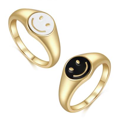 China FASHIONABLE Chinese Factory 18K Gold Plated Smiling Ring Customized Design Stainless Steel Women Ring for sale