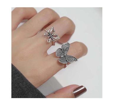 China TRENDY Vintage Hollow Stainless Steel Butterfly Rings Custom Adjustable Wedding Ring Statement Jewelry For Women for sale